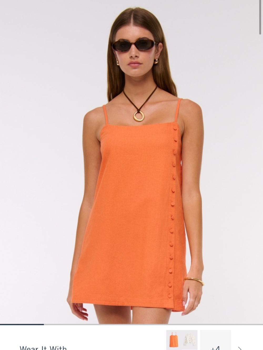 Abercrombie Orange Button-Detail Linen Mini Dress